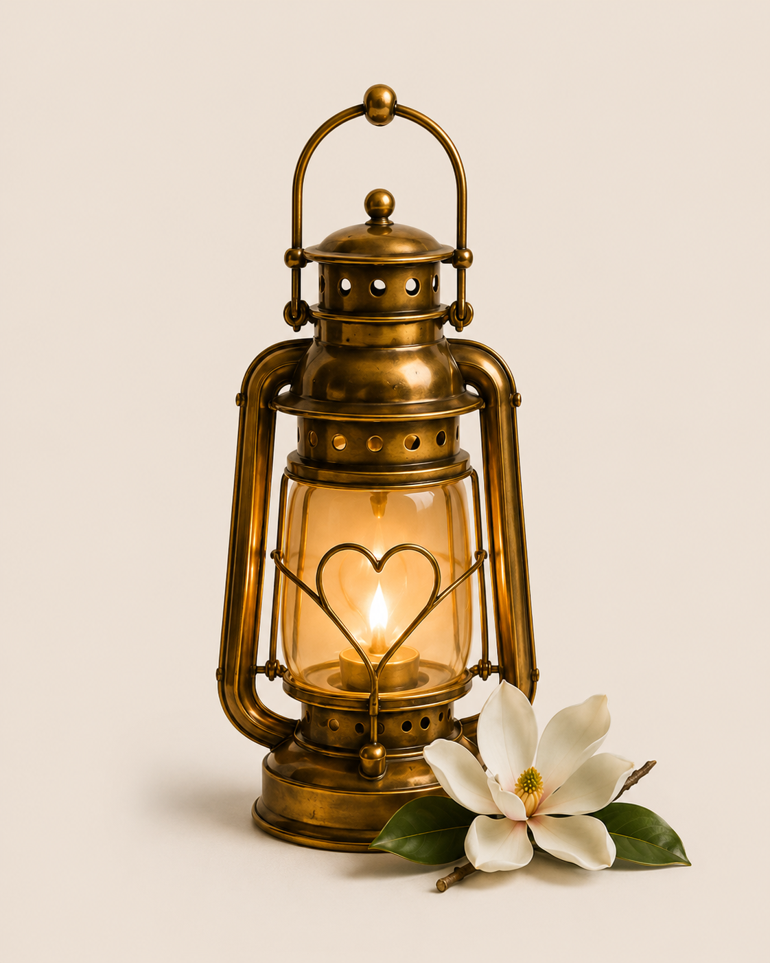 Glowing lantern with magnolia bloom